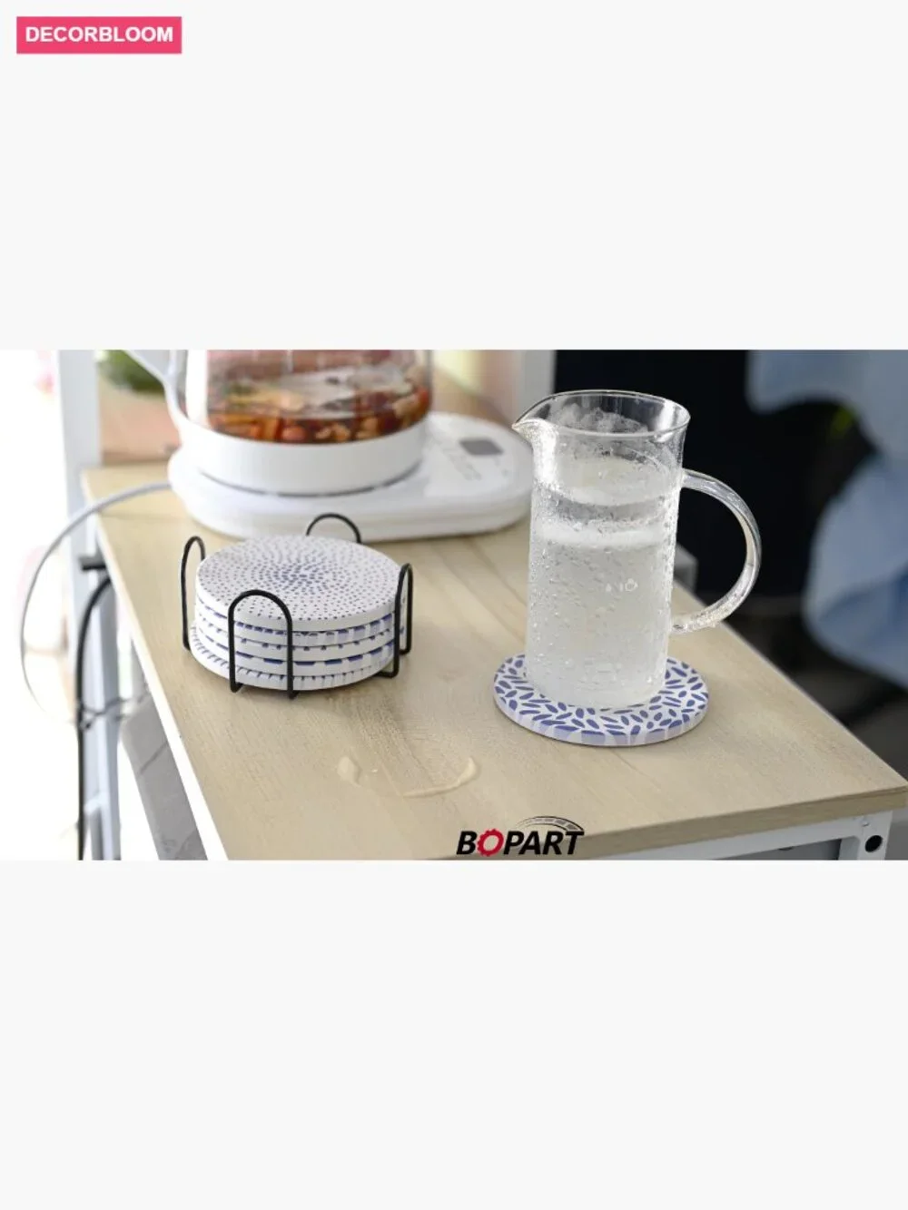 6Pcs Marble Ceramic Coasters with Cork Base for Table Protection